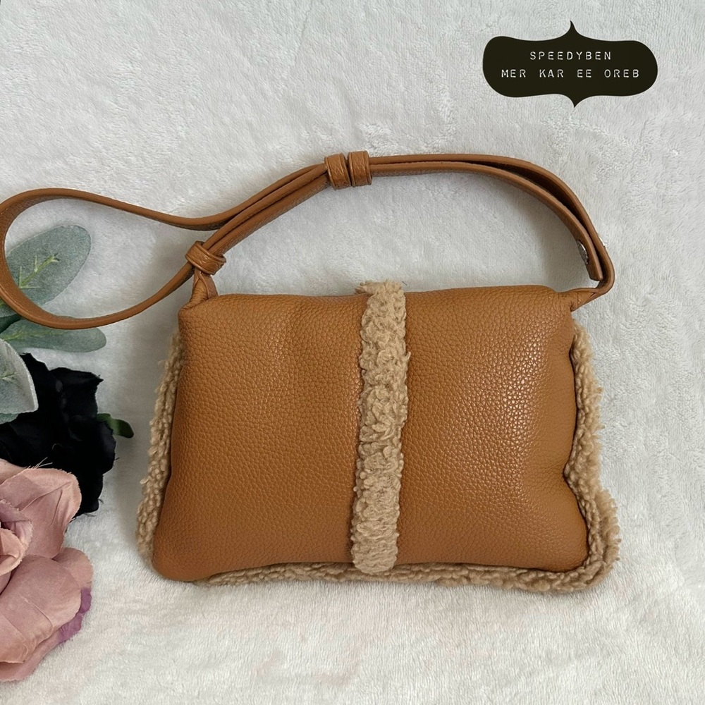 Simon Miller Mini Faux Shearling Brown Leather Puffin Bag